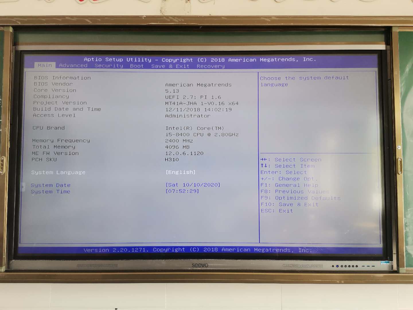 [希沃SEEWO内置电脑]希沃MT41A内置PC电脑模块更换主板后开机系统报错或直接进BIOS解决办法