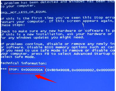 [系统教程]电脑蓝屏代码0x0000000A怎么办？电脑蓝屏代码0x0000000A解决办法