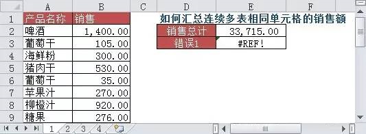 办公软件使用之怎么汇总连续多表相同单元格的销售额？