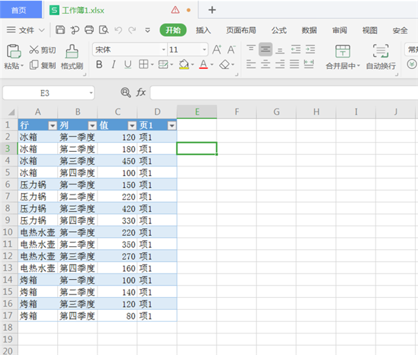 WPS Excel中将二维表转换成一维表方法