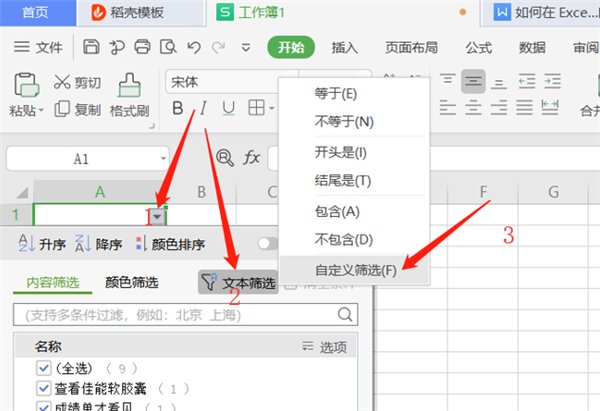 办公软件使用之WPS Excel同时筛选多个关键字的方法！