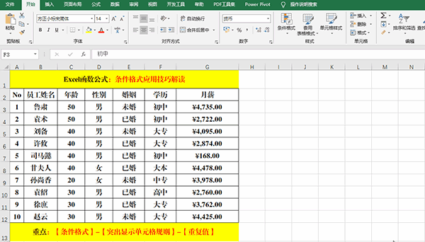 办公软件使用之Excel 2019中使用条件格式分析数据的7类方法教学