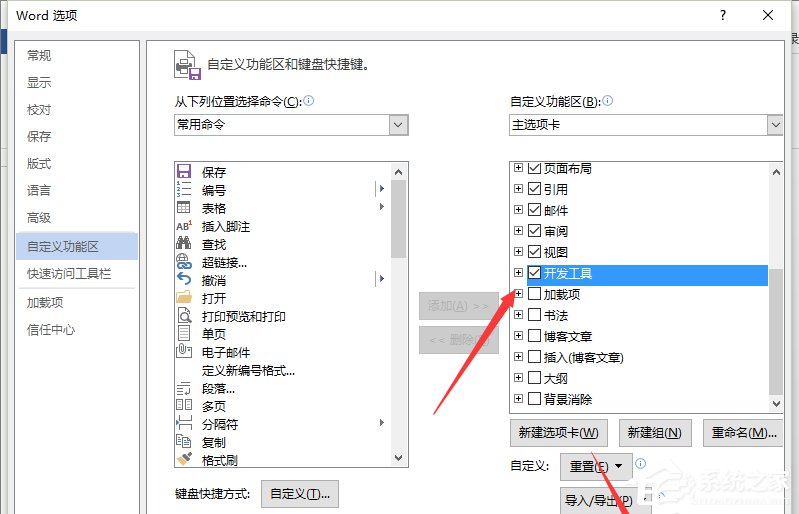 办公软件使用之Word怎样添加开发工具？添加开发工具的方法步骤