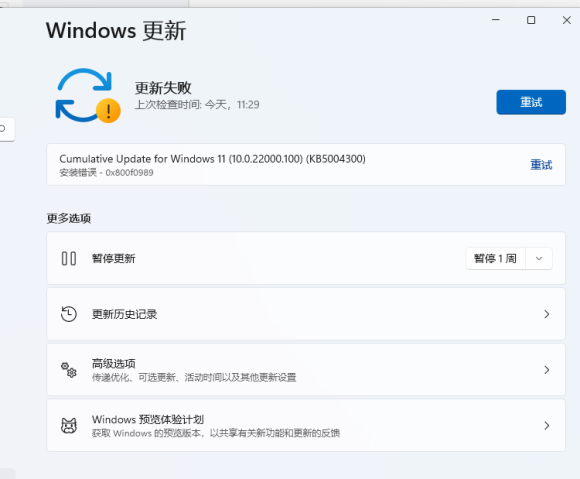 [系统教程]Win11安装更新提示安装错误0x800f0989怎么办？