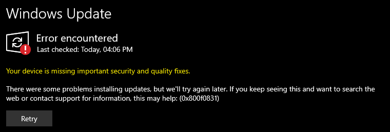 [系统教程]Win10 KB5012599错误提示0x800f0831怎么解决？