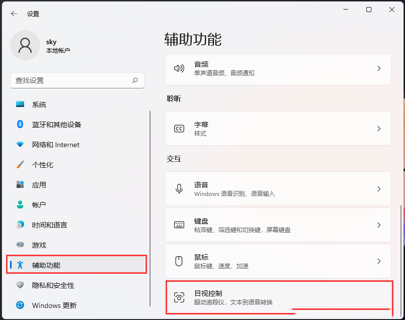 [系统教程]Win11如何开启目视控制？Win11开启目视控制的方法