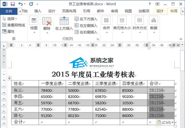 办公软件使用之Word表格设置导入数据后自动计算求和的方法教学