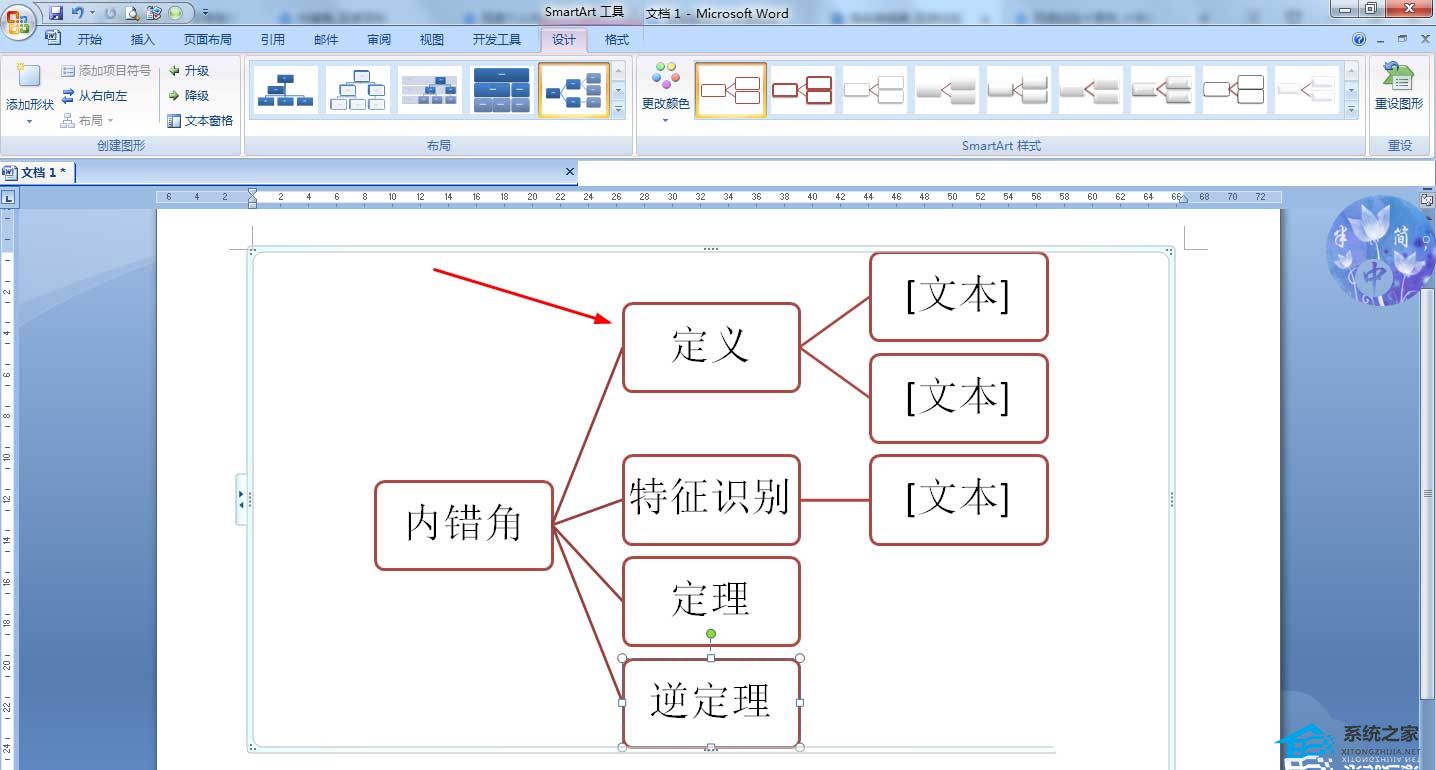 办公软件使用之Word怎么制作内错角的定义图？Word内错角概念思维导图的画法